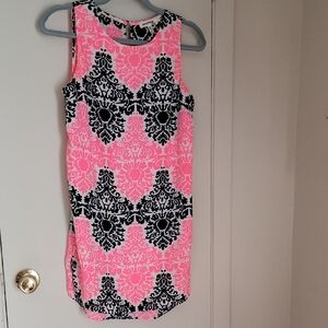 Monteau Sleeveless Small Pink And Black Brocade Print Midi Dress